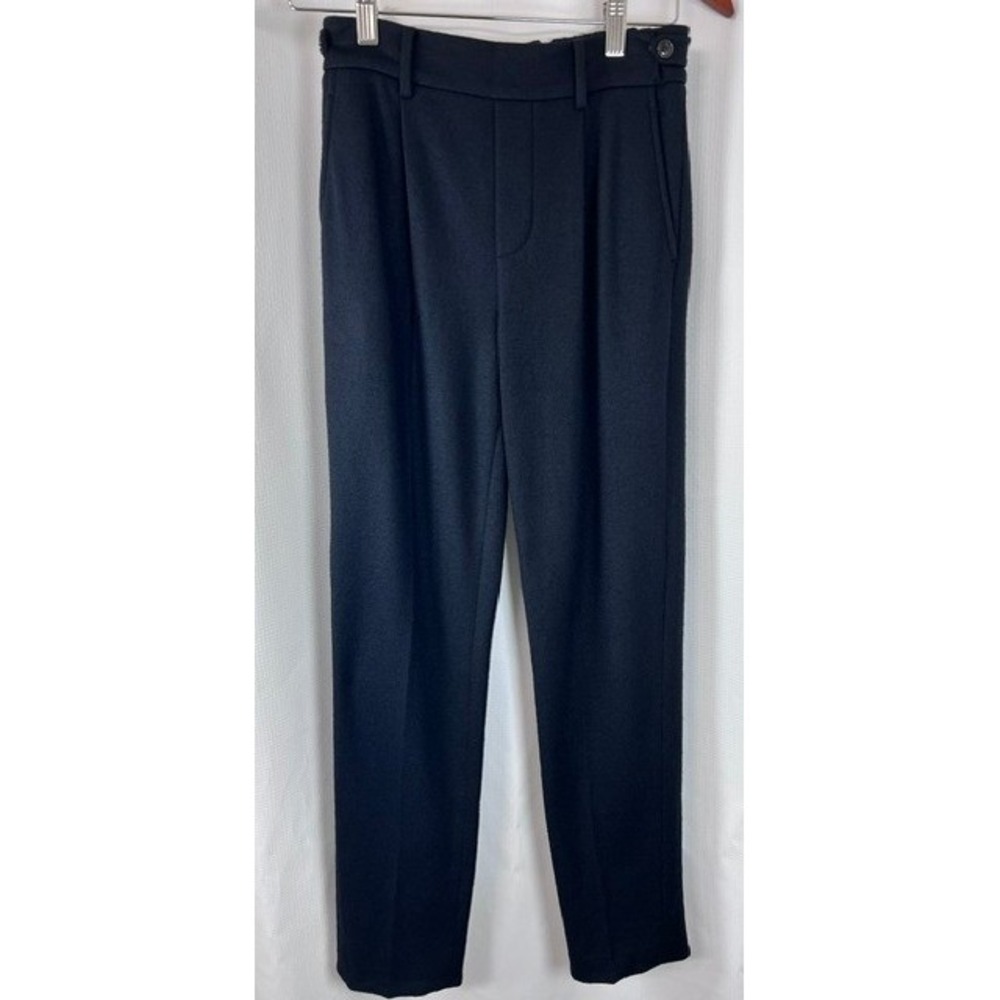 Vince Luxury Women's Black Wool Blend Flannel Elastic Waist Ankle Pants Sz XS